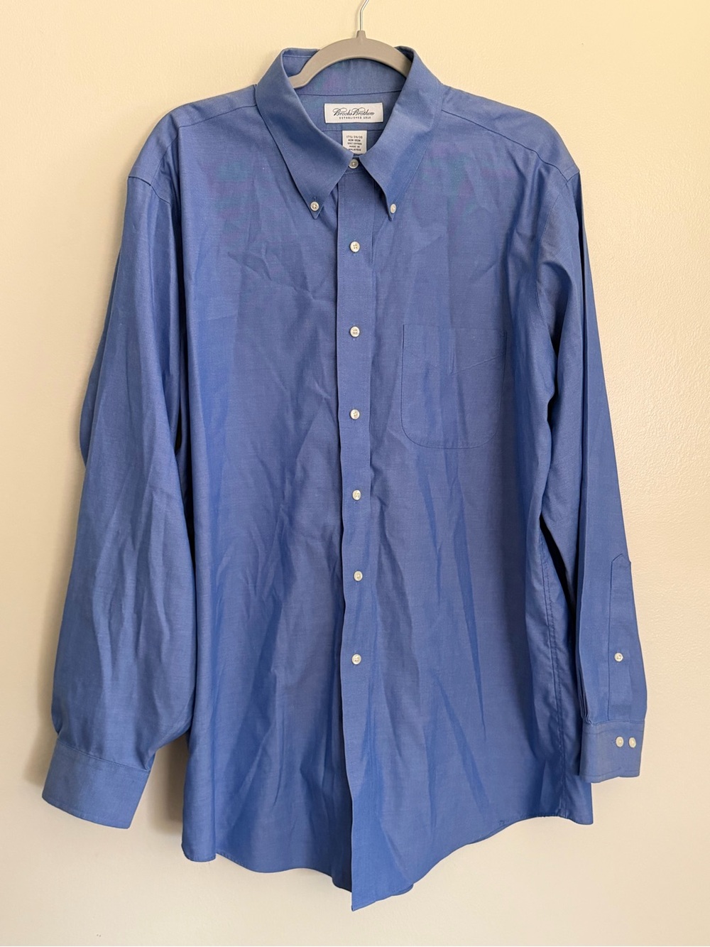BROOKS BROTHERS Button Down Preppy Shirt - Men's Size 17 1/2  34/35 - Blue